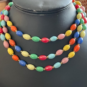 Vintage Harlequin Glass Bead Necklace - Long Flapper Length - Good Quality