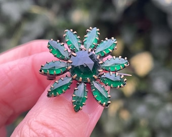 Antique Green Paste Flower Pin or Brooch
