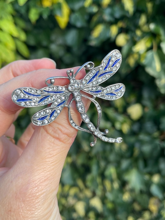 Alilang Silvery Tone Double Dragonfly Brooch Pin - Sparkly Crystal Rhinestone And Abalone Enamel - View #9