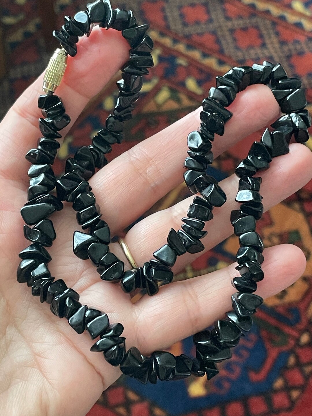 ☆関税込☆VINTAGE HOLLYWOOD★Black Stone Beads Necklace★ VINTAGE TIFFANY & CO. STERLING SILVER & BLACK ONYX LONG BEAD