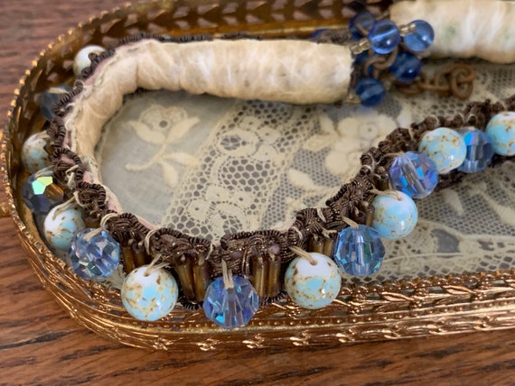 Pretty Glass Pendant Turquoise Ball Bead Necklace Gift for Her, Beaded Choker Blue Beaded Choker Pendant