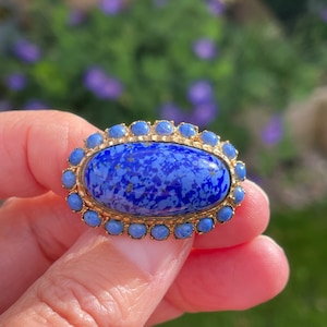 Vintage Antique Blue Peking Glass gilt Metal Brooch or Pin