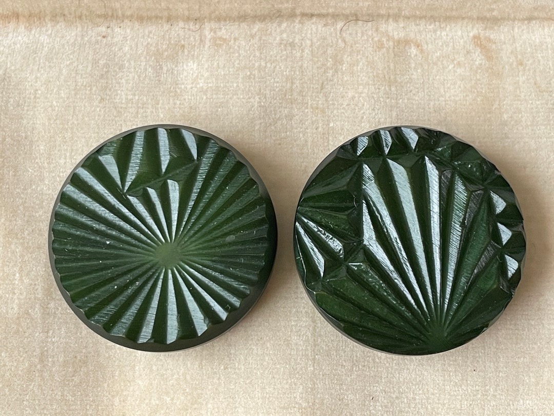 Deco Button Two Unusual Vintage Art Deco Design Carved Green Buttons - Etsy