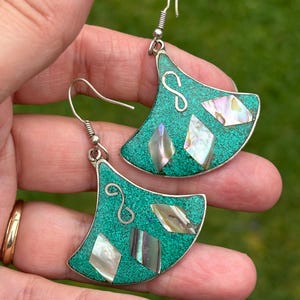 Vintage Mexican Earrings  - Abalone MOP Dangle Earrings