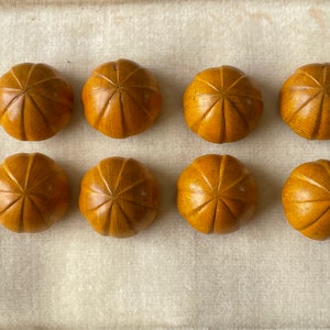 Unusual Vintage Wooden Domed Mustard Yellow Buttons  - Sold Individually