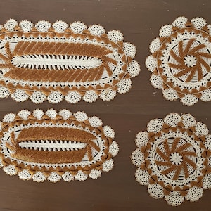 Gorgeous Selection of Antique Beadwork Crocheted Dressing Table Mat Set Possibly Georgian or Early Victorian