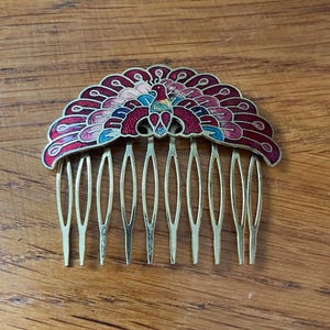 Vintage Peacock Cloisonné Hair Combs Vintage Metal Enamel Cloisonné Peacock Decorative Multicolor  main image 4