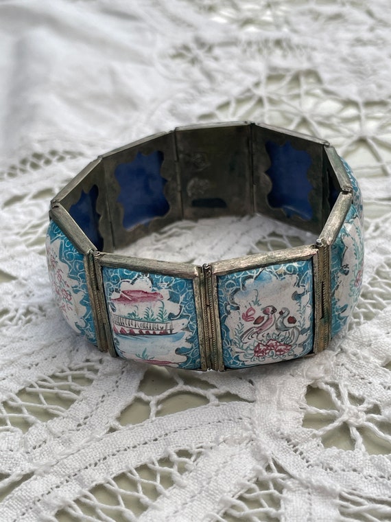 Vintage Art Deco Hand Painted Persian Enamel Panel Bracelet - Etsy