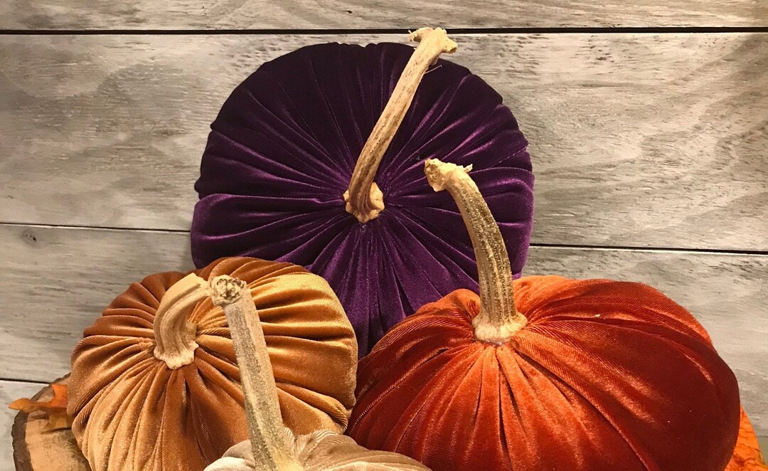 Set of 3 Mixed Size Velvet Fabric Pumpkins, Velvet Pumpkin, Pumpkin Decor, Velvet Decor, Rustic