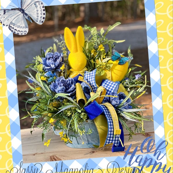 Easter Bunny Floral Centerpiece, Easter Springy Arrangement, Spring Floral Decor, Whimsical Spring Easter Centerpiece