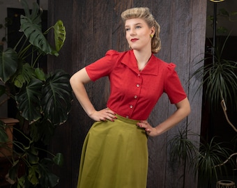 Thelma, 40s short sleeve blouse with spade collar