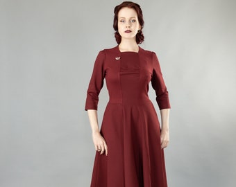 Billie, cosy waisted jersey dress with circle skirt