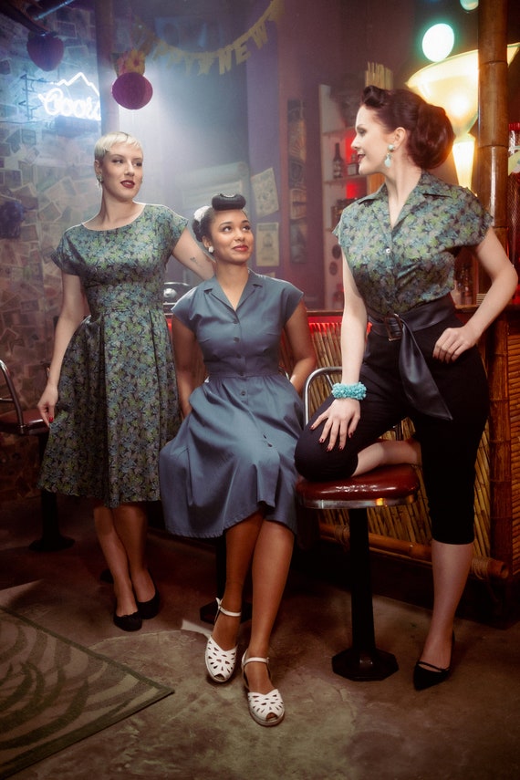 Janice pantalones capri azules de los anos 50 Etsy Mexico