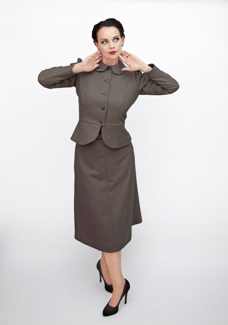 1940s Dresses | 40s Dress, Swing Dress, Tea Dresses     Loretta 40s suit jacket   AT vintagedancer.com
