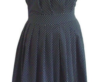 50s dress with pleated skirt in blue with white dots