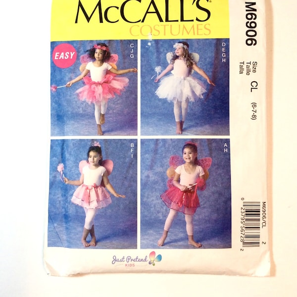 McCall's M6906, Fairy Princess Costume, Girls' Costume Pattern, Tutu, Fairy Wings, Wand, Size 6-8, Dress-up, Halloween, Pageant Pattern
