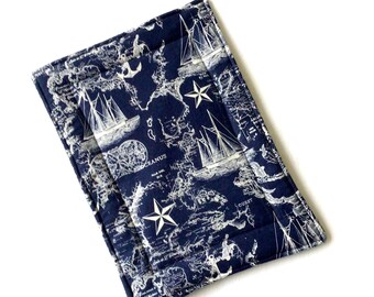 Nautical Blue and White Casserole Hot Pad, Reversible Quilted Trivet, 9x13”