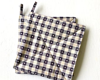 Quilted Americana Potholders, Stars and Stripes, Rustic Hot Pads - Set of 2