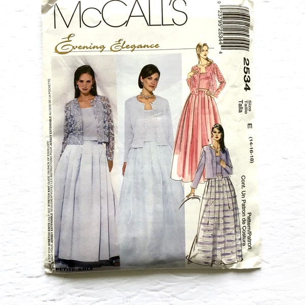 McCall’s 2534 Women's Evening Elegance Jacket, Skirt, Top, Wedding Gown, Bridesmaids', Prom Dress, Size 14-18, Plus Size Vintage Uncut