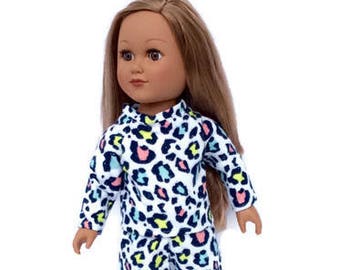 18 Inch Doll Pajamas, Flannel Pajamas, Leopard Pajamas, Flannel Pyjamas, Winter Doll Clothes