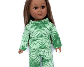 Green Tie Dye Pajamas for 18 Inch Doll, Flannel Pajamas