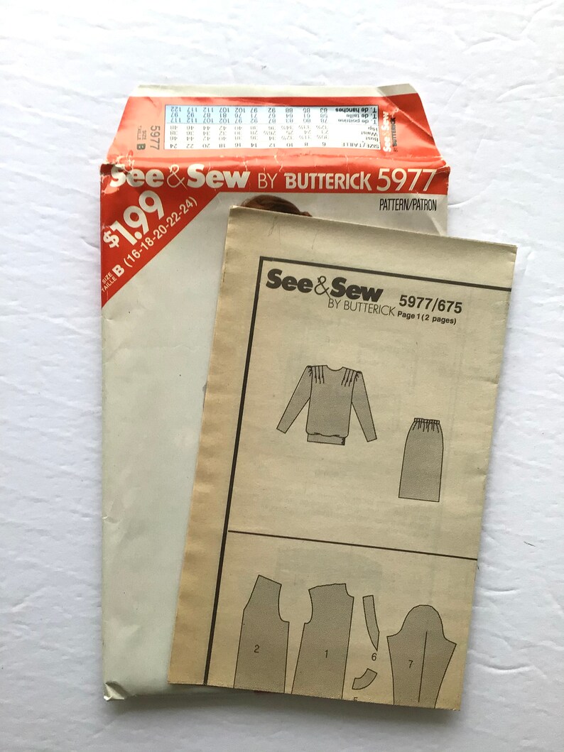 See & Sew Butterick 5977 Womens Top and Skirt Pattern, Plus Size 16, 18, 20, 22, 24 Vintage Uncut Pattern image 6