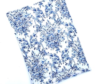 Blue White Floral Casserole Hot Pad, Reversible Quilted Trivet (9x13"), Country Damask Style, Made to Order