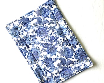 9” x 13” Blue and White Floral Casserole Hot Pad, Reversible Quilted Trivet, Made to Order