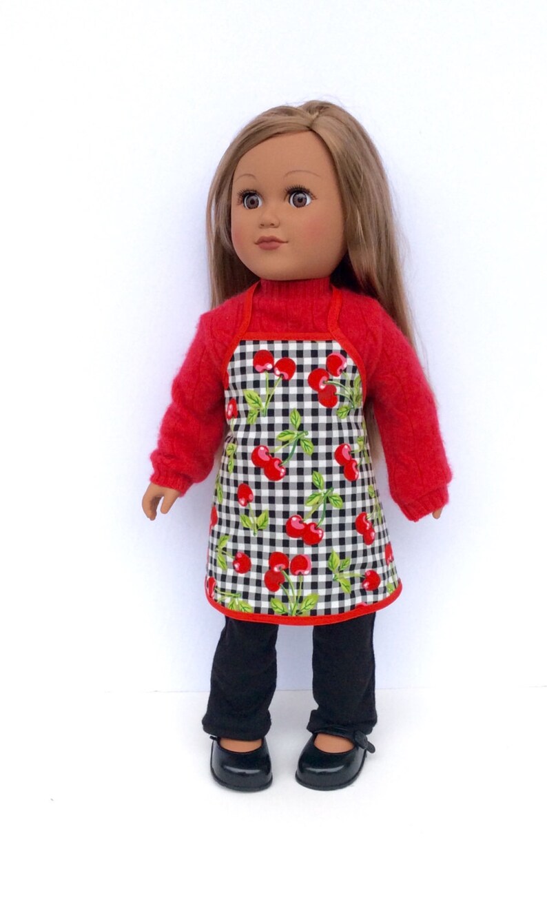 18 Inch Doll and Girl Matching Aprons, Cherry Aprons for A Doll and Her