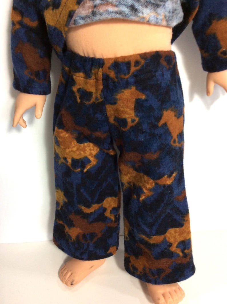 Horse Pajamas for 18 Inch Boy Dolls Blue and Brown Flannel Etsy