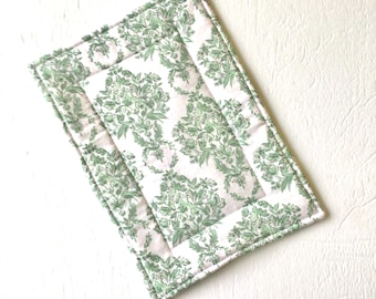 Sage Green Floral Country Damask Casserole Hot Pad, Quilted Trivet (9x13")