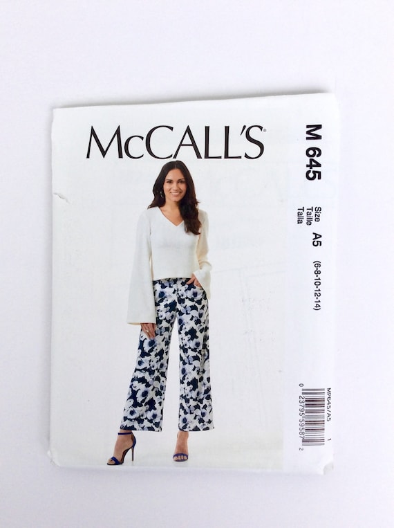 Mccalls M645 / M7445 Women's Top and Pants Pattern, Size 6-14, Wide Leg  Cropped Pants, Uncut Pattern 