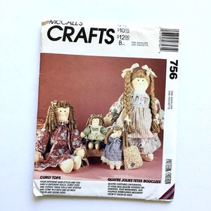 McCalls 756, Rag Doll Pattern, Curly Tops Dolls and Clothes, Vintage Uncut