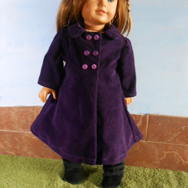 18 Inch Doll Clothes, Purple Doll Coat, Dark Plum Corduroy Coat, Winter Doll Clothes, fits American Girl Dolls