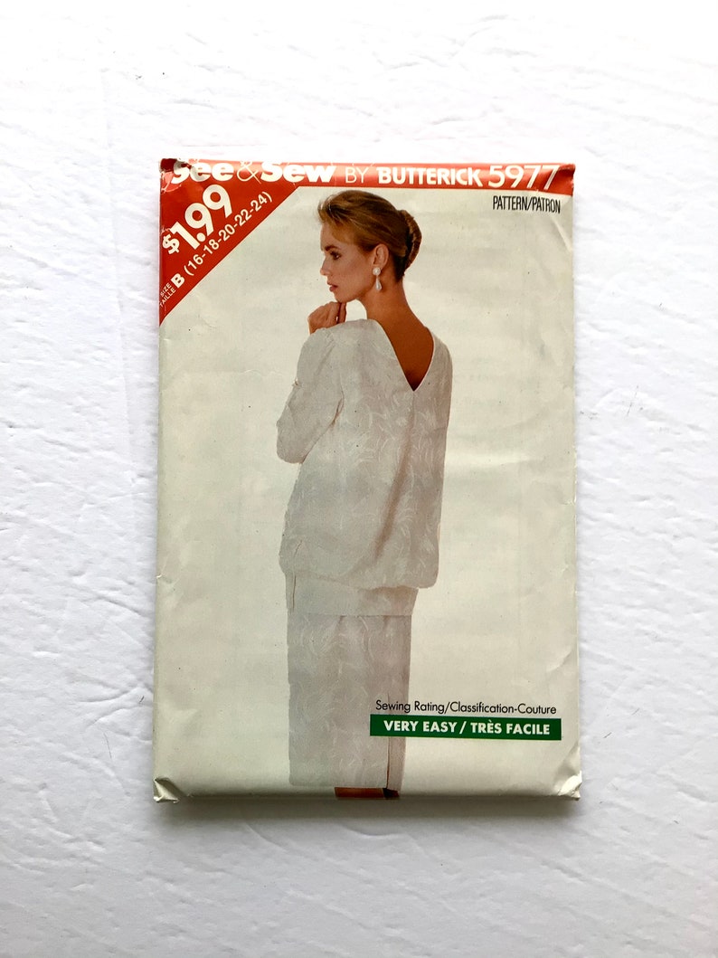 See & Sew Butterick 5977 Womens Top and Skirt Pattern, Plus Size 16, 18, 20, 22, 24 Vintage Uncut Pattern image 1