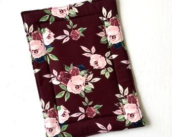 Burgundy and Pink Rose Casserole Hot Pad, Casserole Trivet, 9x13”