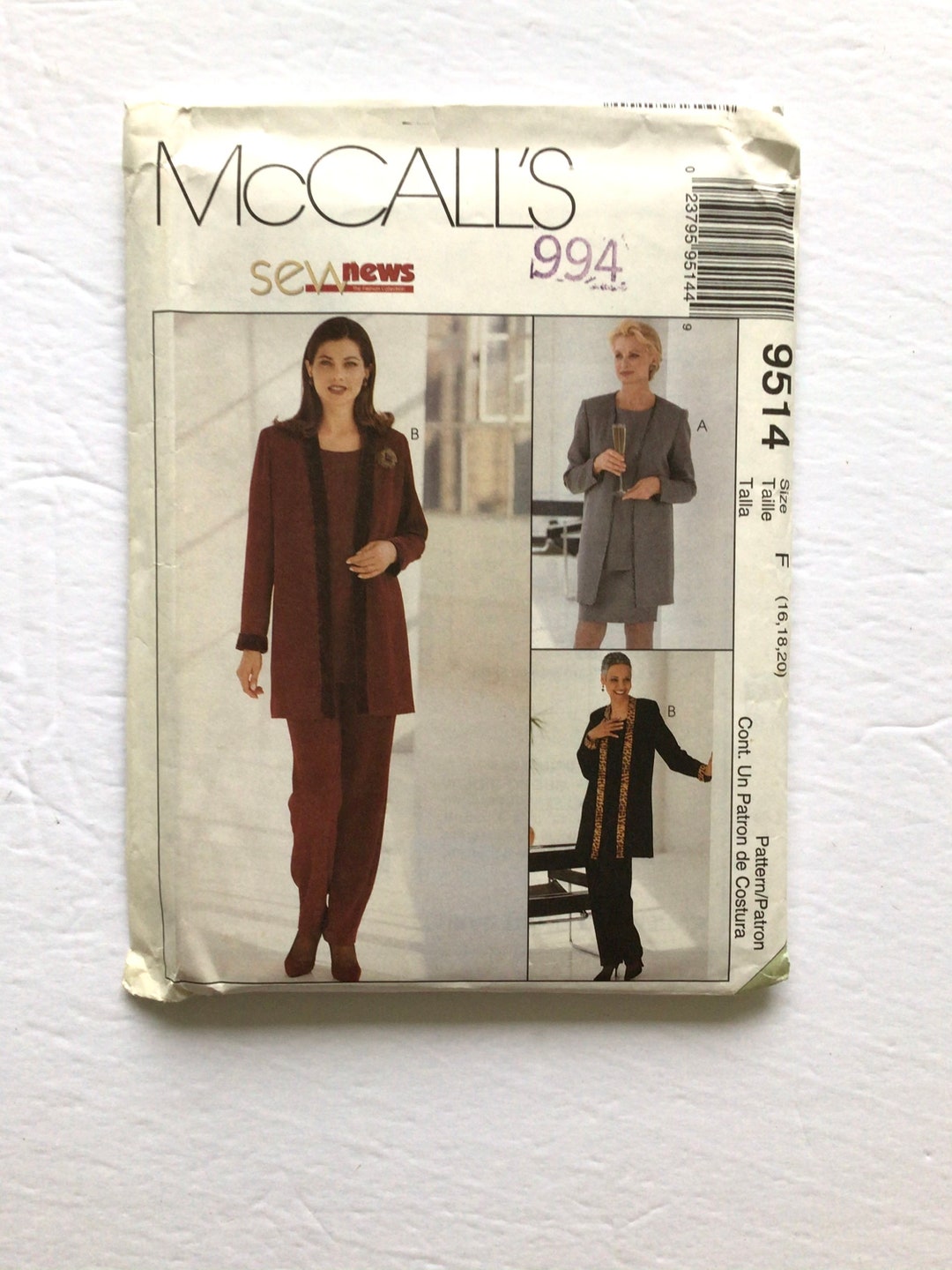 Mccalls 9514 Womens Jacket Top Pants Skirt Pattern Size - Etsy