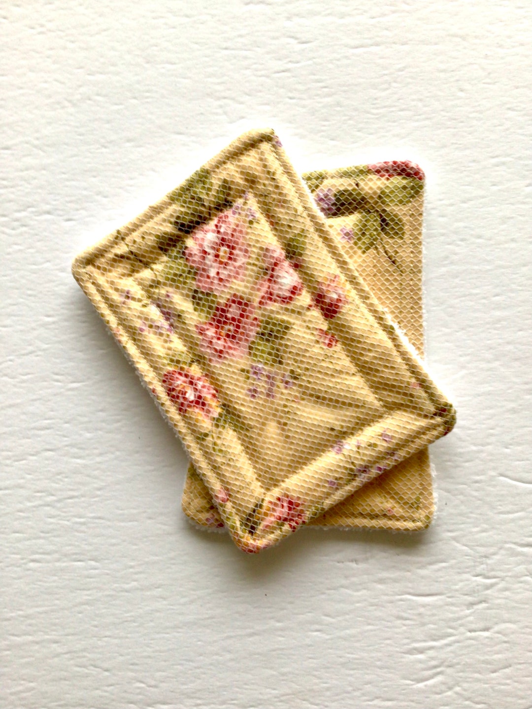 Reusable Fabric Sponges Golden Yellow With Pink Flowers, Zero Waste ...