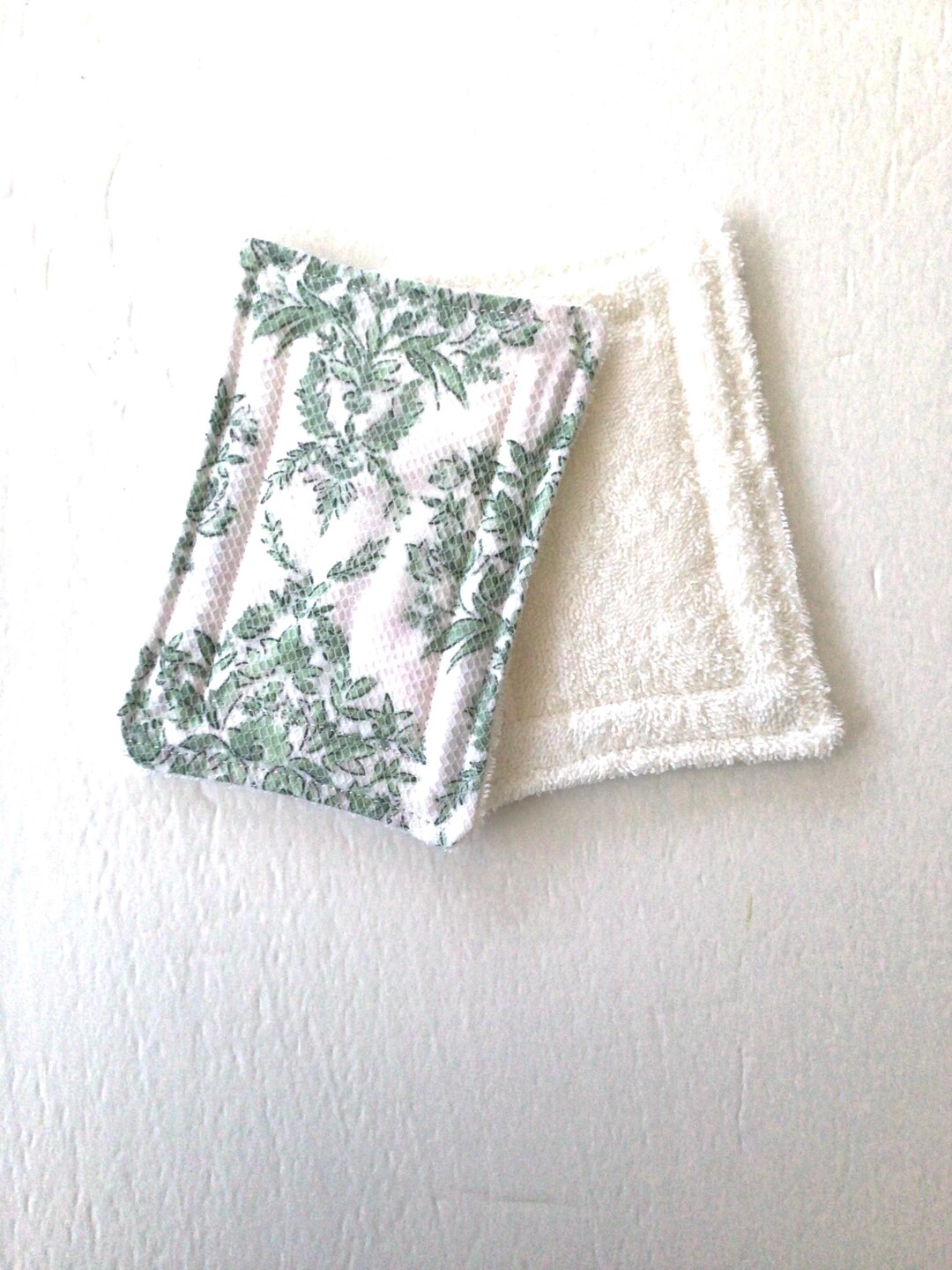 Sage Green and White Fabric Sponges, Country Damask Style Reusable ...