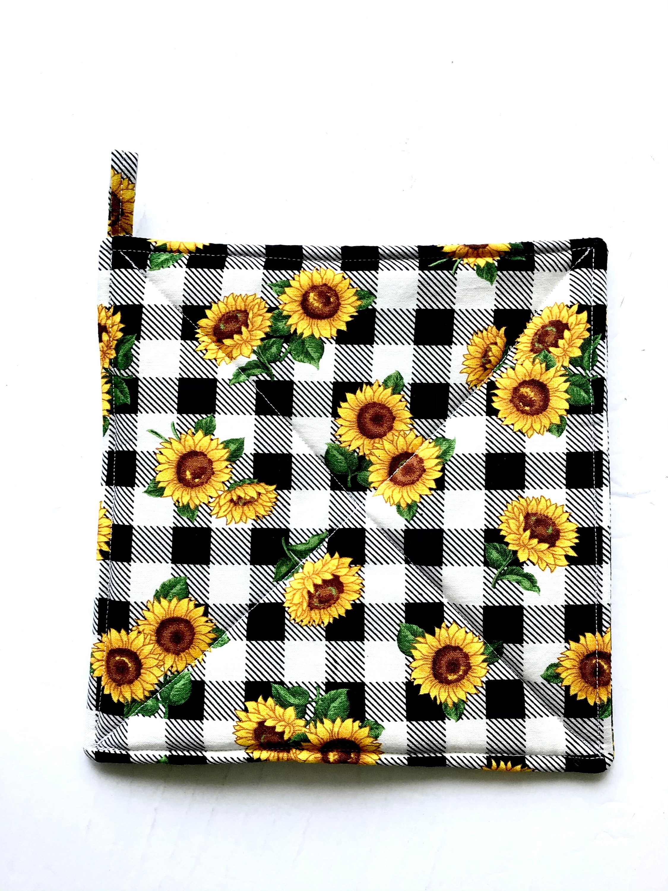 Sunflower Potholders Black and White Checked With Sunflower Etsy