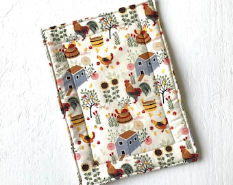 Chicken Casserole Hot Pad, Quilted Reversible Trivet, 9 x 13