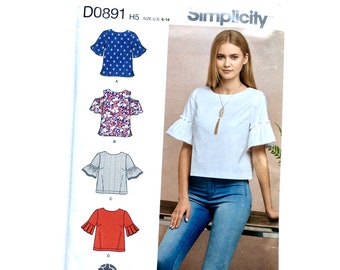 Simplicity D0891 / 8602 Women's Top pattern, Pullover Top with Sleeve Variations, Size 6-14, Uncut Pattern