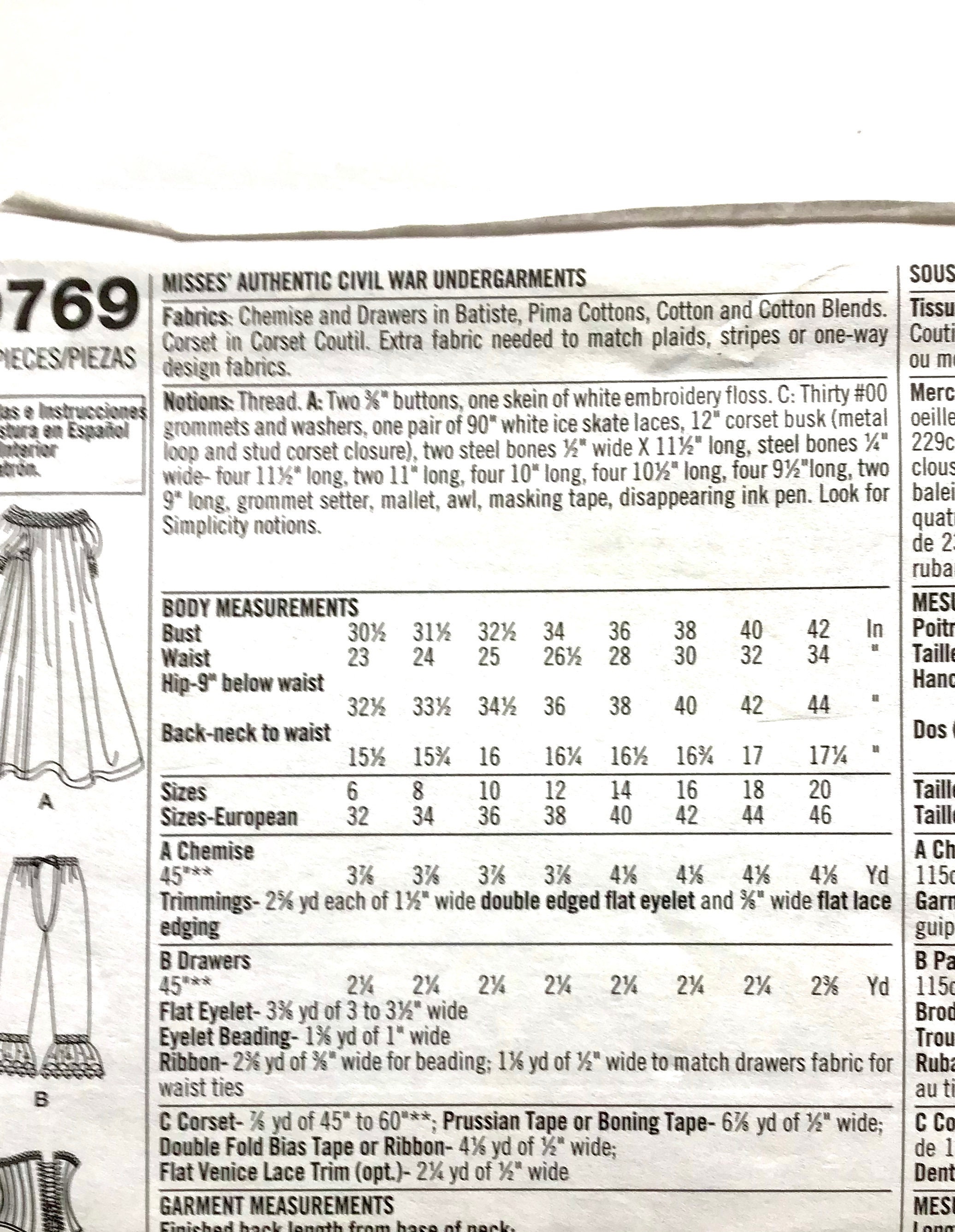 Pattern 9769 Simplicity 9769 Civil War Era Undergarments Pattern, Size 6-12 Uncut - Etsy