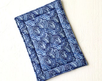 Blue Paisley Casserole Hot Pad, Reversible Quilted Trivet, 9x13”