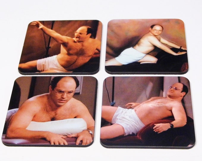 Set of 4 George Costanza Seinfeld Coasters wood coasters funny birthday or white elephant gift.