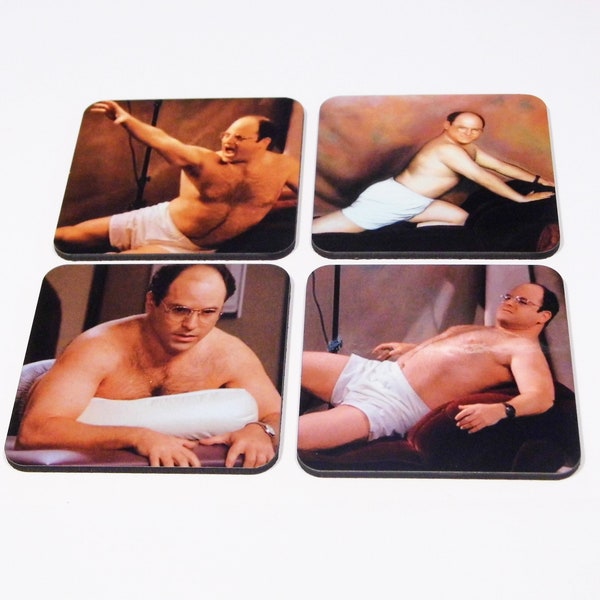 Set of 4 George Costanza Seinfeld Coasters best Seinfeld gift wood coasters funny birthday or white elephant gift
