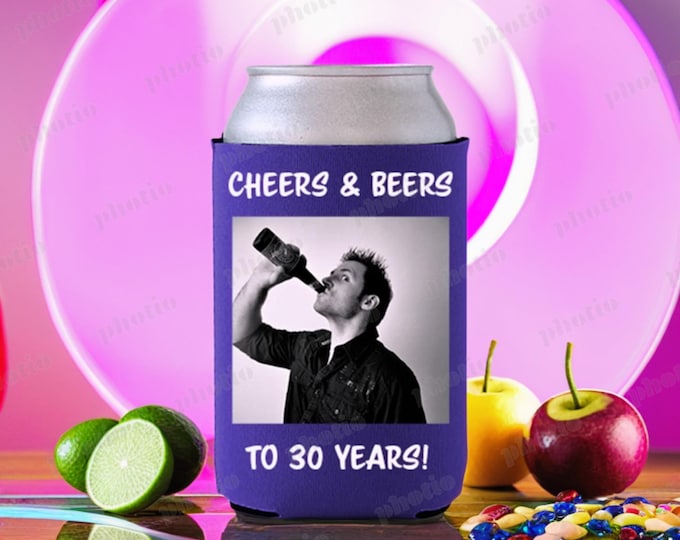 personalized can Hugger, 30th Birthday, 40th Birthday, best quality can Hugger with custom picture.