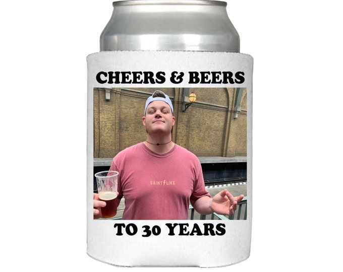 Set of 24, 30th  Birthday Can Cozys with your Picture or photo 30th birthday party favor makes a great 30th birthday gift for a friend.