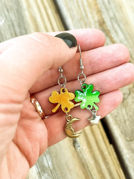 St Patrick's Day Earrings, Four Leaf Clover Earrings, Lucky Irish