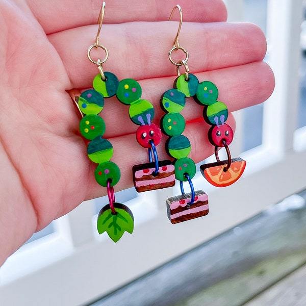 Caterpillar Dangle Earrings | Cute storybook fairy tale jewelry | Gift for elementary school teacher | Made to order